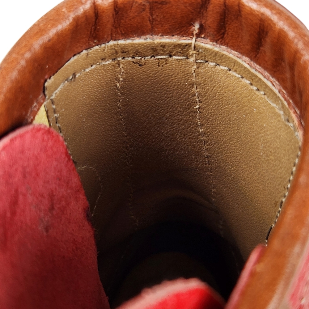 Justin Vintage Red Leather Brown Trim Lace Up Roper Western Boots Womens Size 6 - Picture 11 of 12